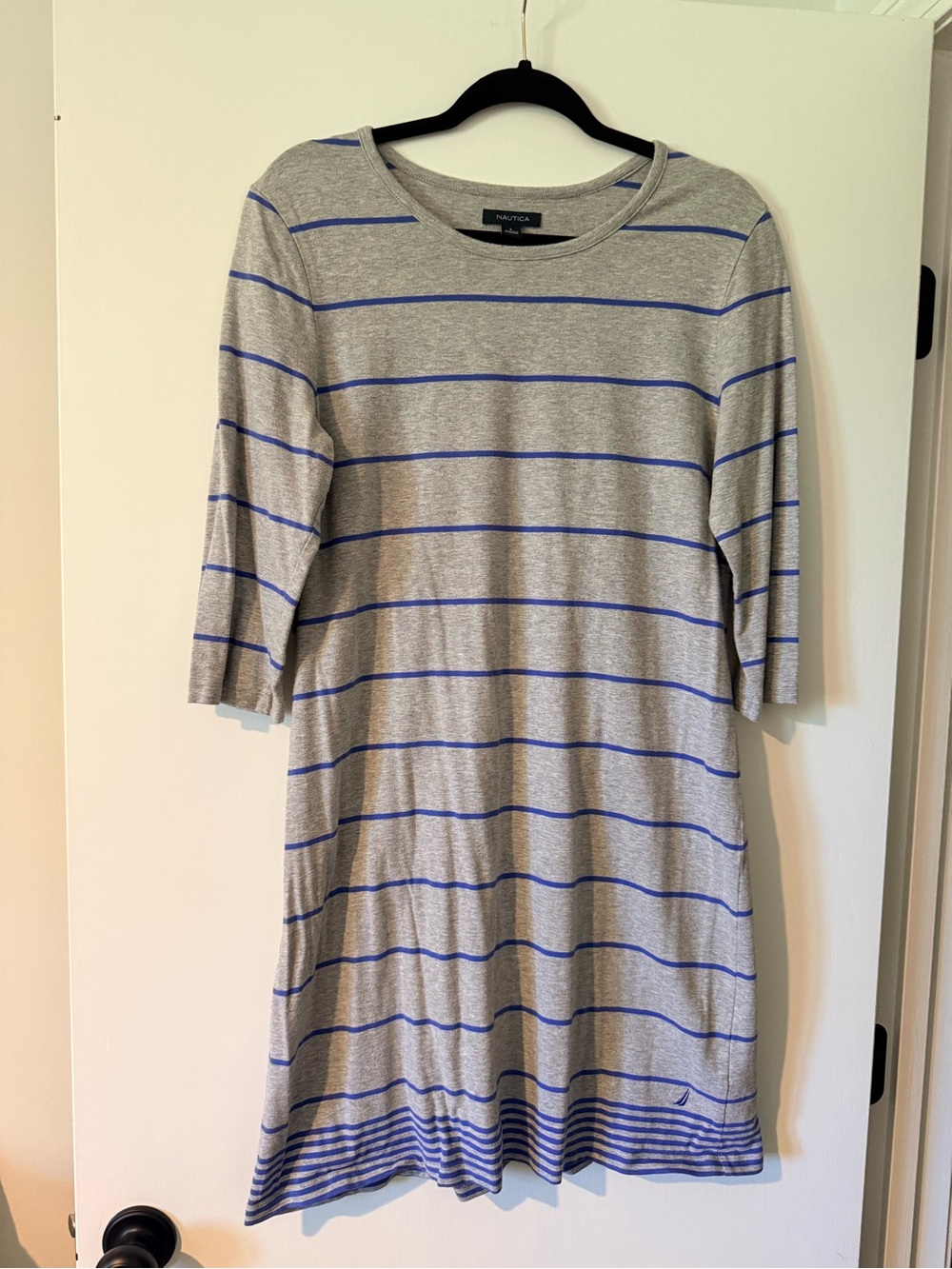Nautica Gray Dress with Blue Stripes - Long Sleeve women’s dress size large